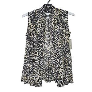 Womens Multiples Animal Print Sleeveless Cardigan Vest Polyester Spandex Size M